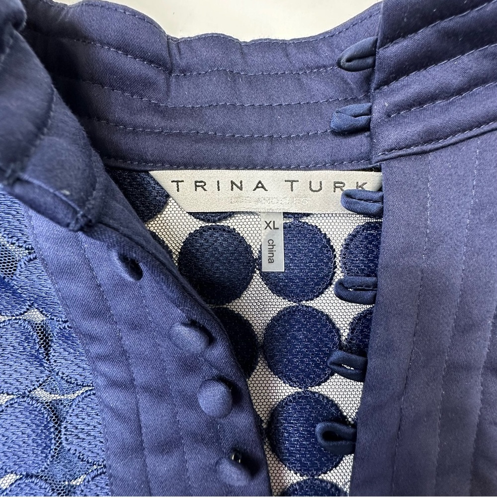 Trina Turk Blue Bianca Oversized Blouse w/Cuffs & Mandarin Collar.  XL, EUC! - Picture 5 of 11